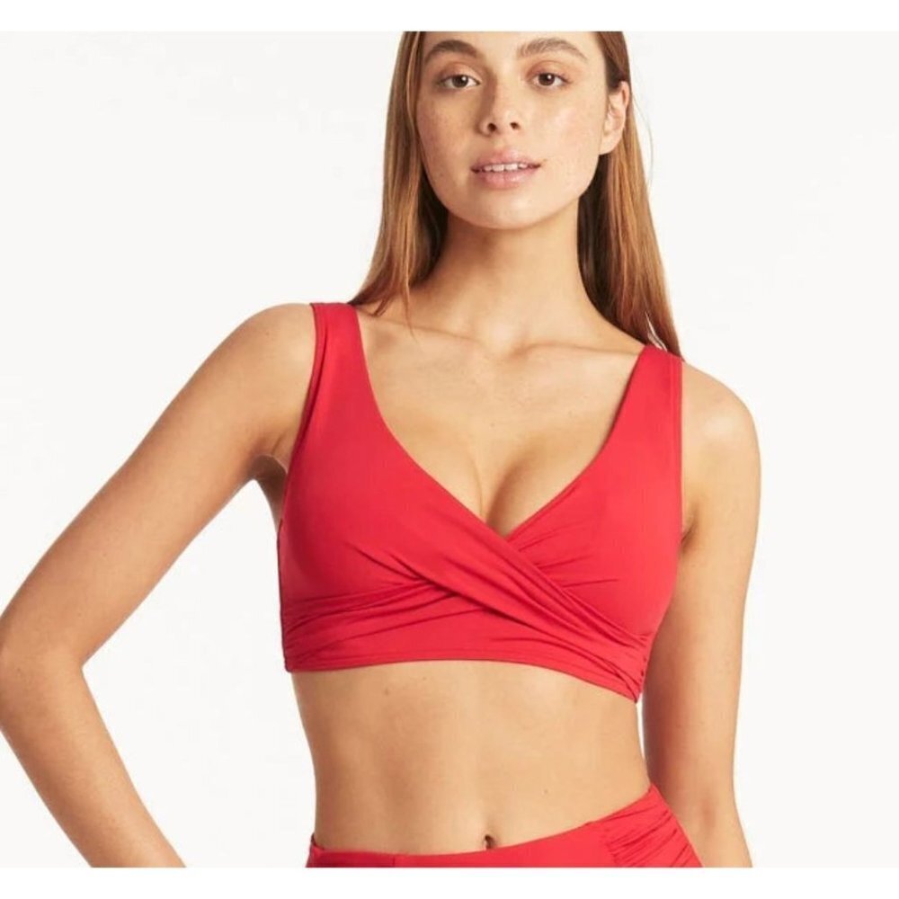 Sea Level Australia Swim Cross Front Multifit Bra Top Size 4